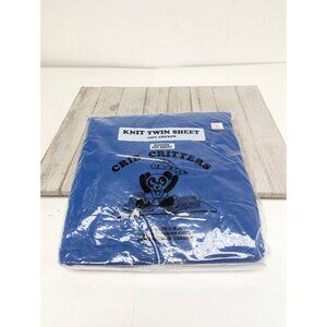 New Crib Critters Knit Twin Sheet Hugger Top Sheet 100% Cotton - USA - Blue